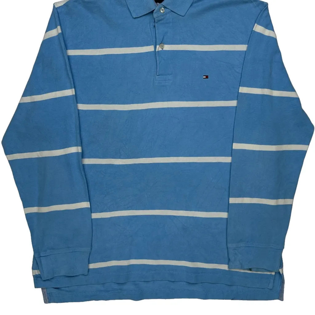 Tommy Hilfiger Striped Long Sleeve Polo Shirt - Large Blue Cotton - Image 5