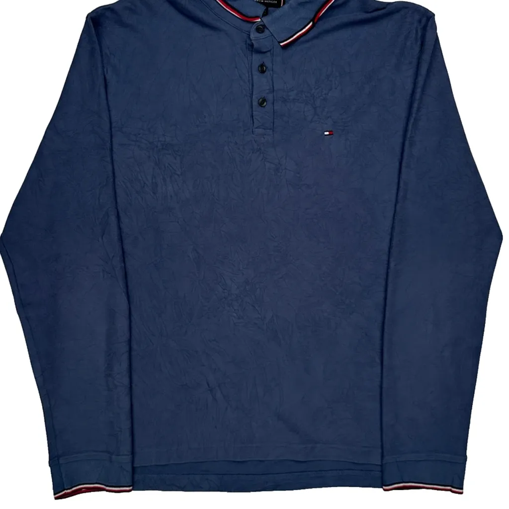 Tommy Hilfiger Long Sleeve Polo Shirt - XL Blue Cotton - Image 4