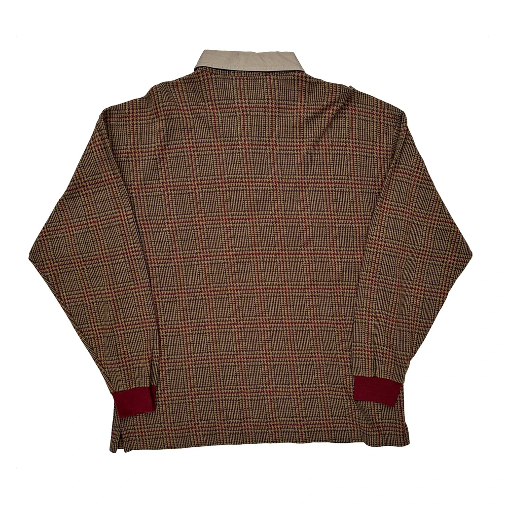 Tommy Hilfiger Checked Long Sleeve Polo Shirt - XL Brown Cotton - Image 2