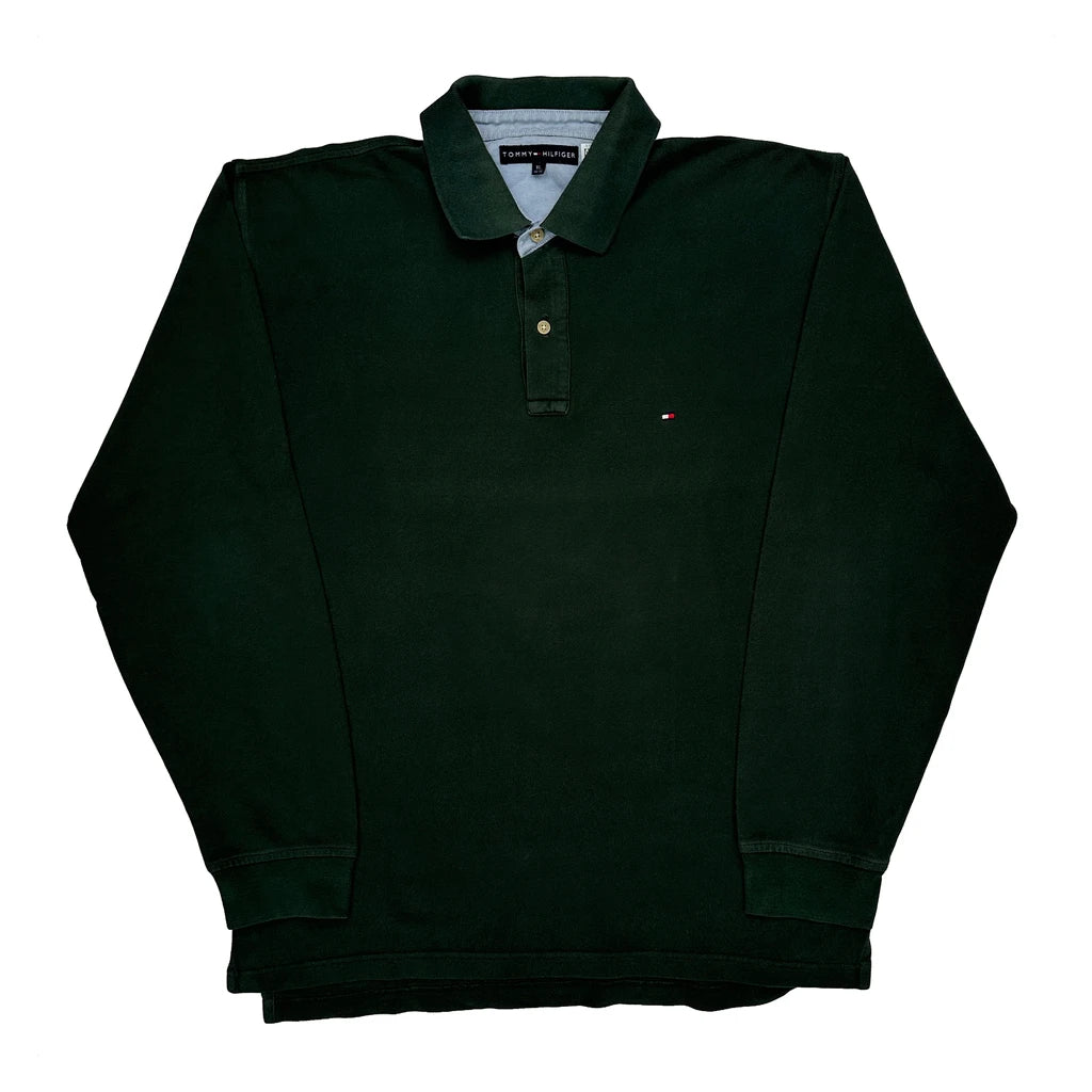 Tommy Hilfiger Long Sleeve Polo Shirt - XL Green Cotton