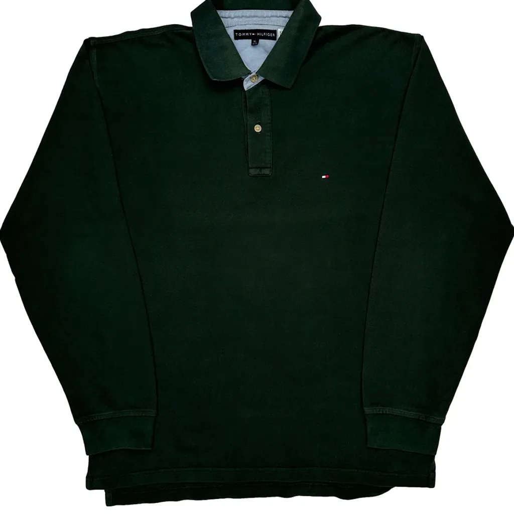 Tommy Hilfiger Long Sleeve Polo Shirt - XL Green Cotton - Image 4