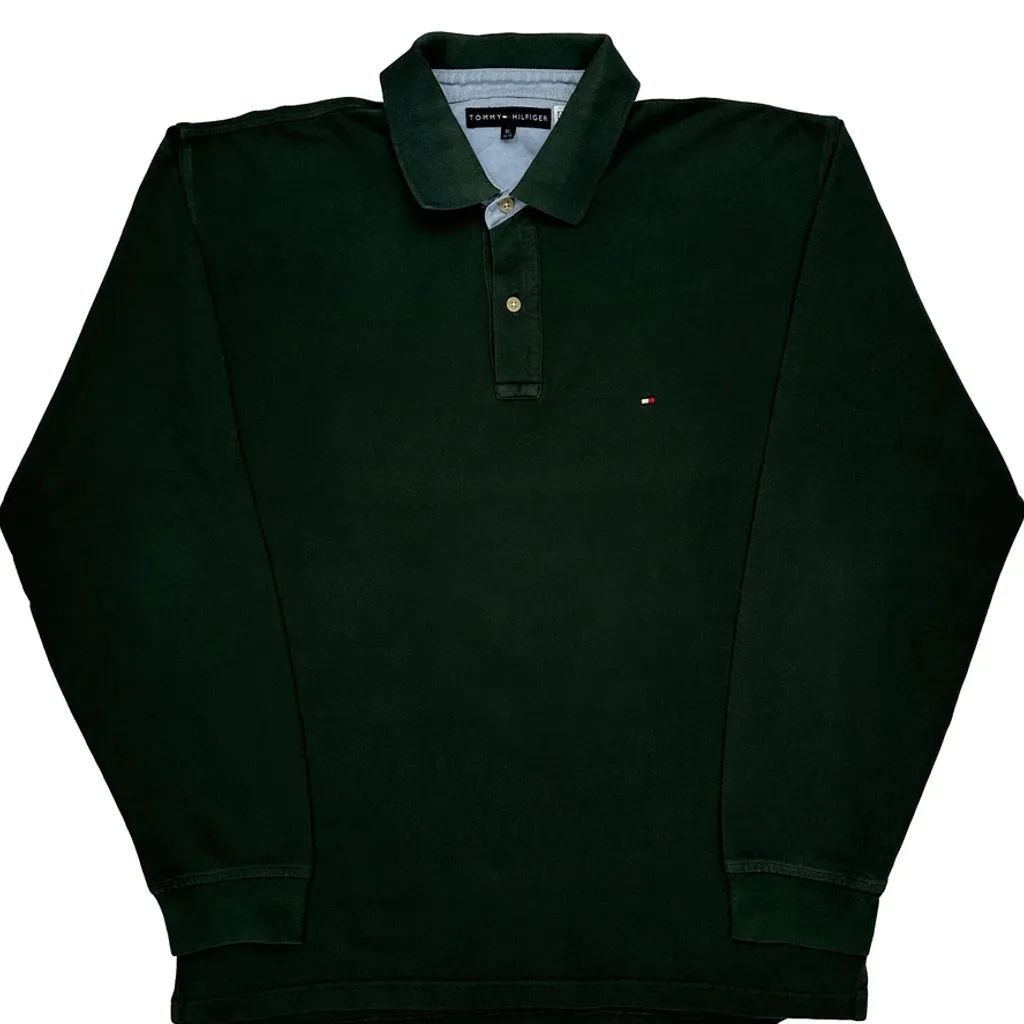 Tommy Hilfiger Long Sleeve Polo Shirt - XL Green Cotton - Image 5