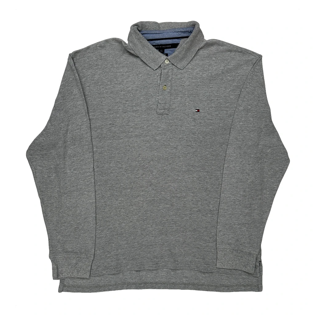 Tommy Hilfiger Long Sleeve Polo Shirt - Large Grey Cotton