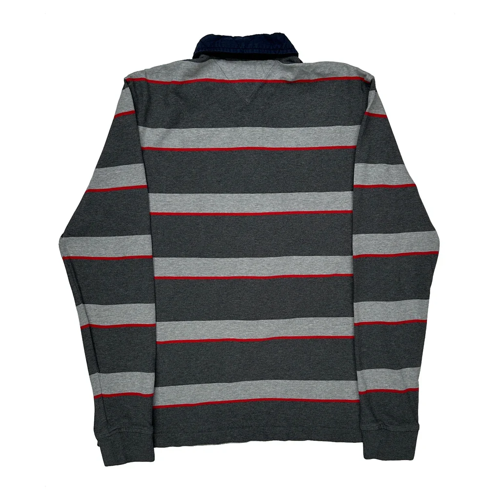 Tommy Hilfiger Striped Long Sleeve Polo Shirt - Medium Grey Cotton - Image 2