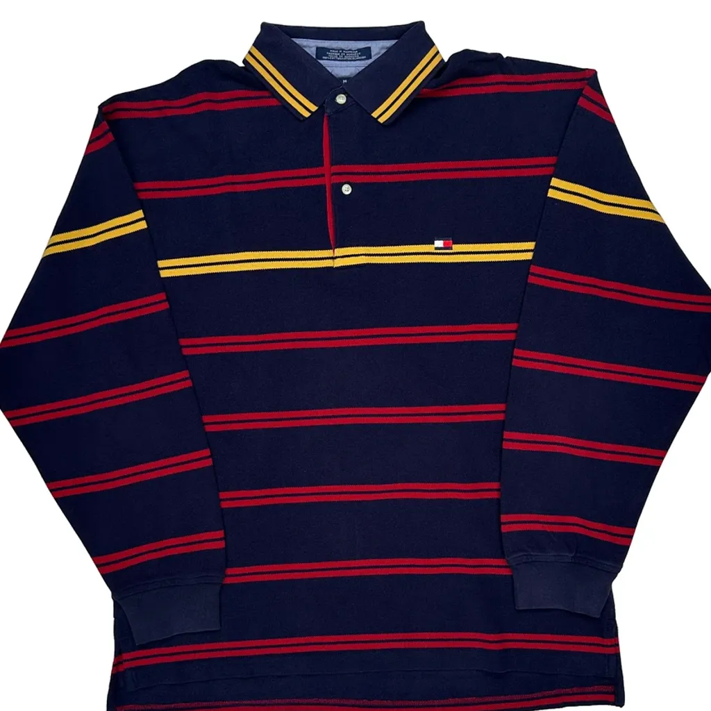 Tommy Hilfiger Striped Long Sleeve Polo Shirt - Large Navy Cotton - Image 5