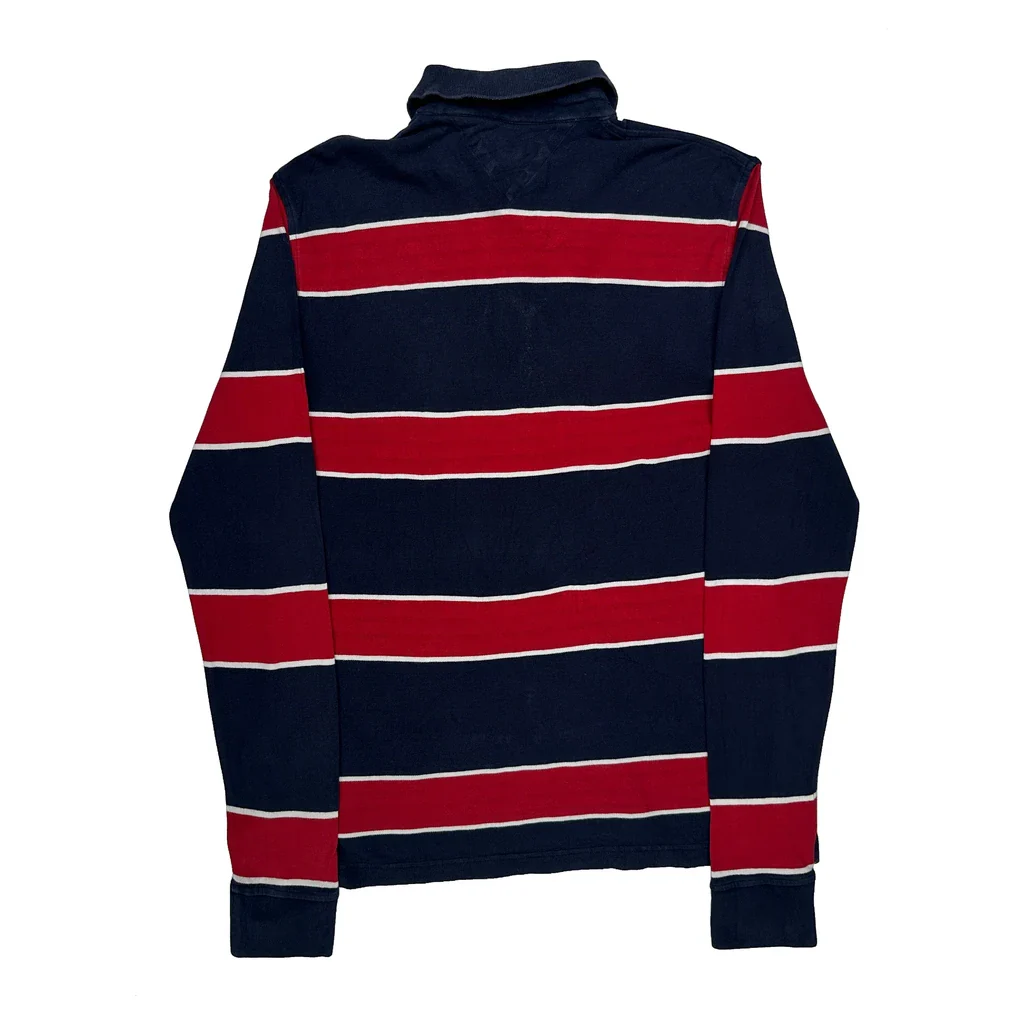 Tommy Hilfiger Striped Long Sleeve Polo Shirt - Medium Navy Cotton - Image 2