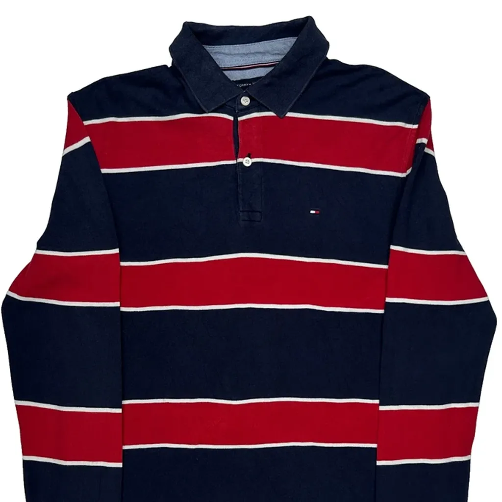 Tommy Hilfiger Striped Long Sleeve Polo Shirt - Medium Navy Cotton - Image 5