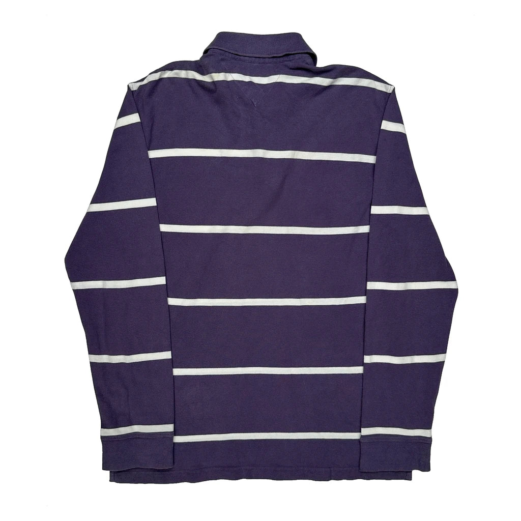 Tommy Hilfiger Striped Long Sleeve Polo Shirt - Large Purple Cotton - Image 2