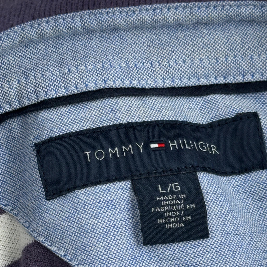 Tommy Hilfiger Striped Long Sleeve Polo Shirt - Large Purple Cotton - Image 3