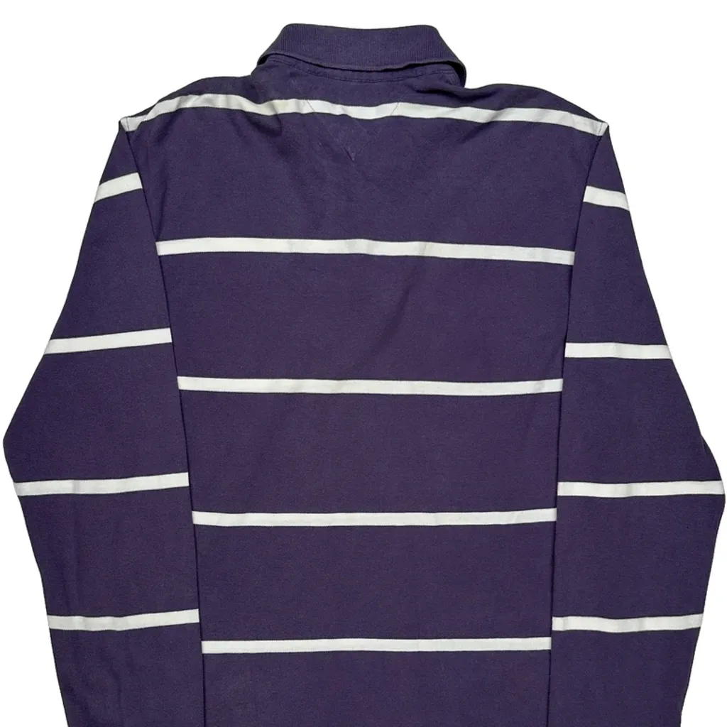 Tommy Hilfiger Striped Long Sleeve Polo Shirt - Large Purple Cotton - Image 6