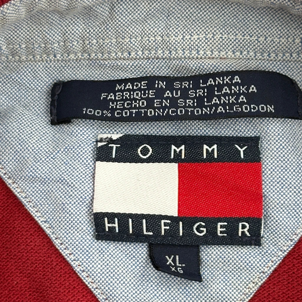 Tommy Hilfiger Striped Long Sleeve Polo Shirt - XL Red Cotton - Image 3