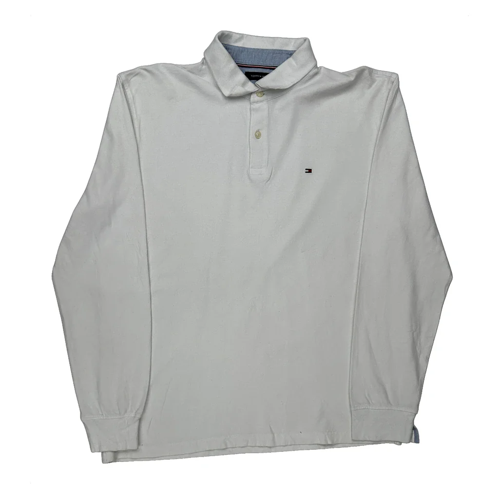 Tommy Hilfiger Long Sleeve Polo Shirt - XL White Cotton