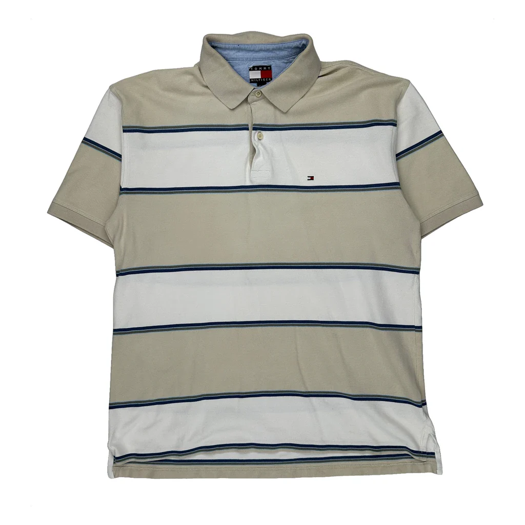 Tommy Hilfiger Striped Polo Shirt - XL Beige Cotton