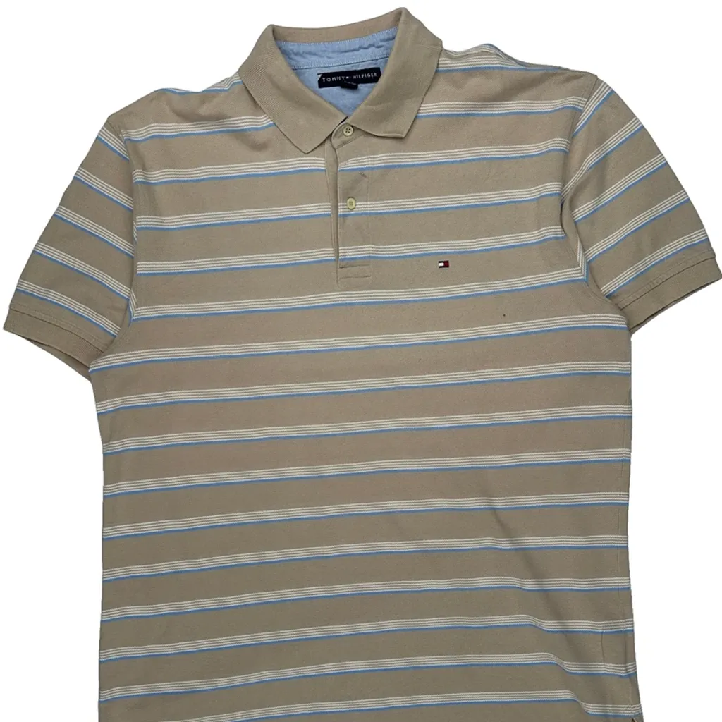 Tommy Hilfiger Striped Polo Shirt - XL Beige Cotton - Image 5