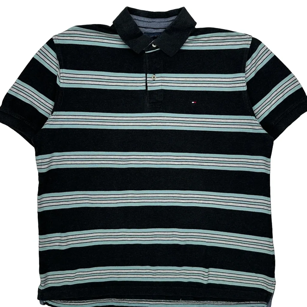 Tommy Hilfiger Striped Polo Shirt - Large Black Cotton - Image 4
