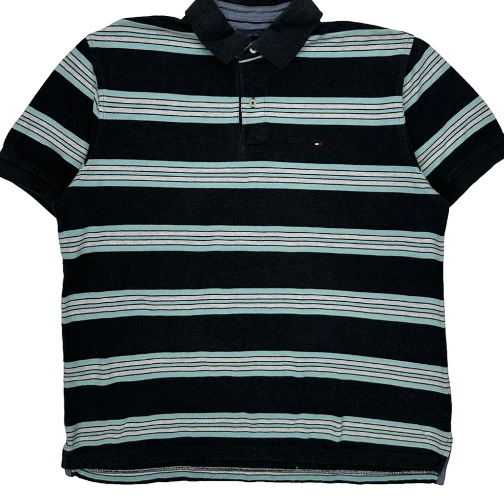 Tommy Hilfiger Striped Polo Shirt - Large Black Cotton - Image 5