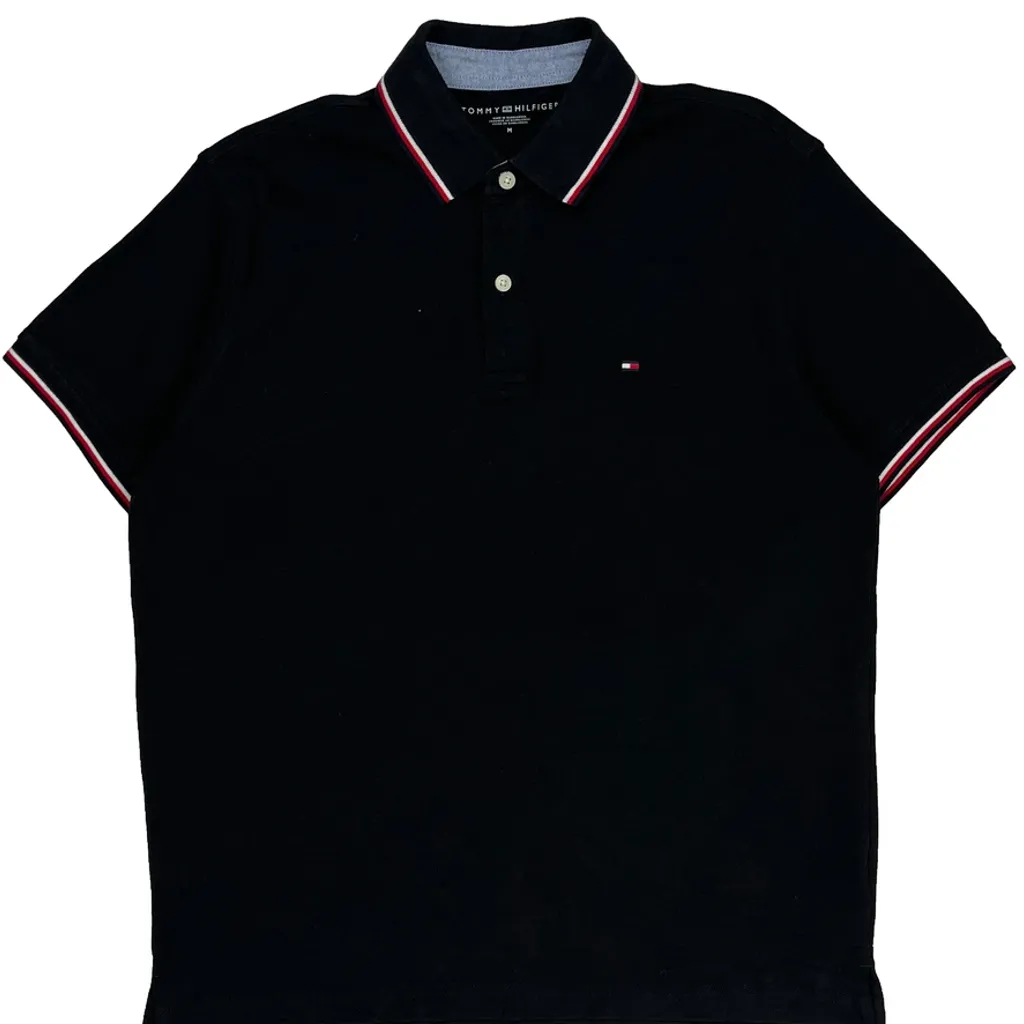 Tommy Hilfiger Striped Polo Shirt - Medium Black Cotton - Image 5
