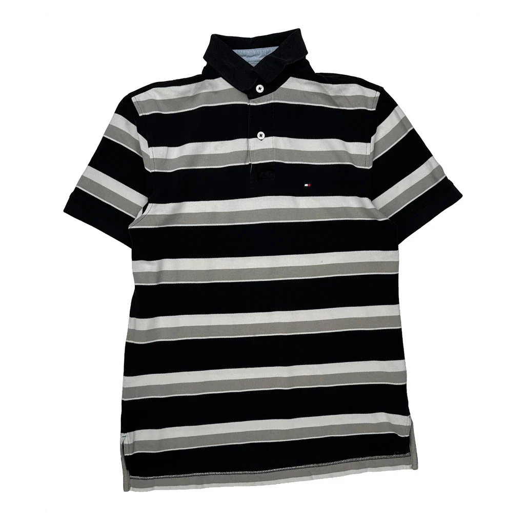 Tommy Hilfiger Striped Polo Shirt - Small Black Cotton