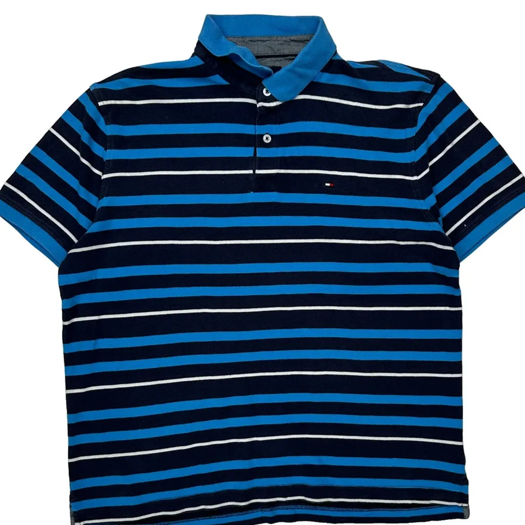 Tommy Hilfiger Striped Polo Shirt - Large Blue Cotton - Image 4