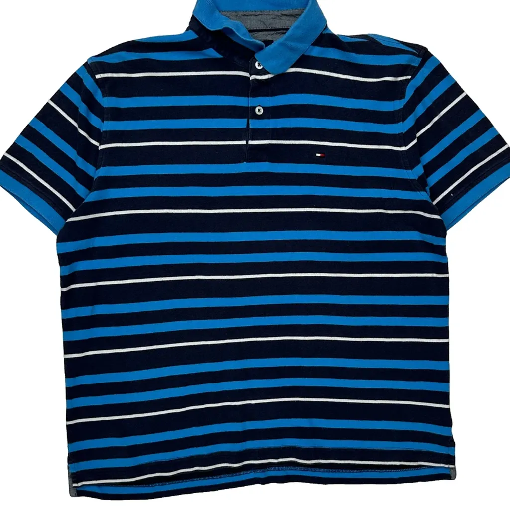Tommy Hilfiger Striped Polo Shirt - Large Blue Cotton - Image 5