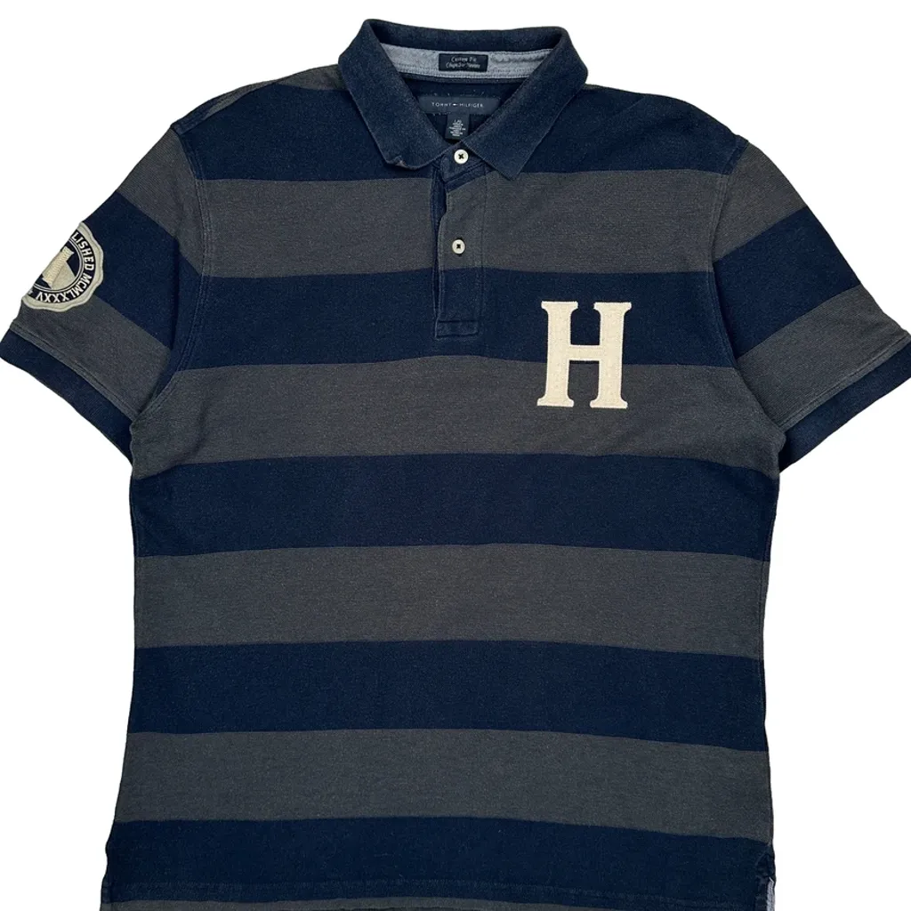 Tommy Hilfiger Striped Polo Shirt - Large Blue Cotton - Image 4