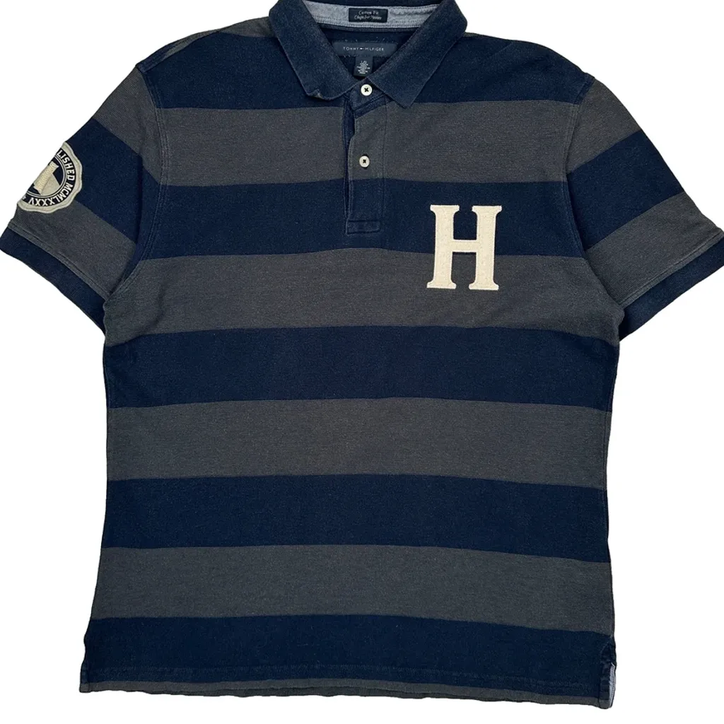 Tommy Hilfiger Striped Polo Shirt - Large Blue Cotton - Image 5