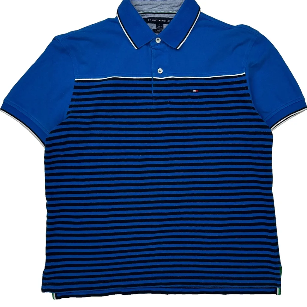 Tommy Hilfiger Striped Polo Shirt - Medium Blue Cotton - Image 4