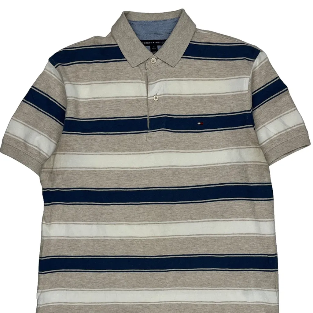 Tommy Hilfiger Striped Polo Shirt - Medium Blue Cotton - Image 4