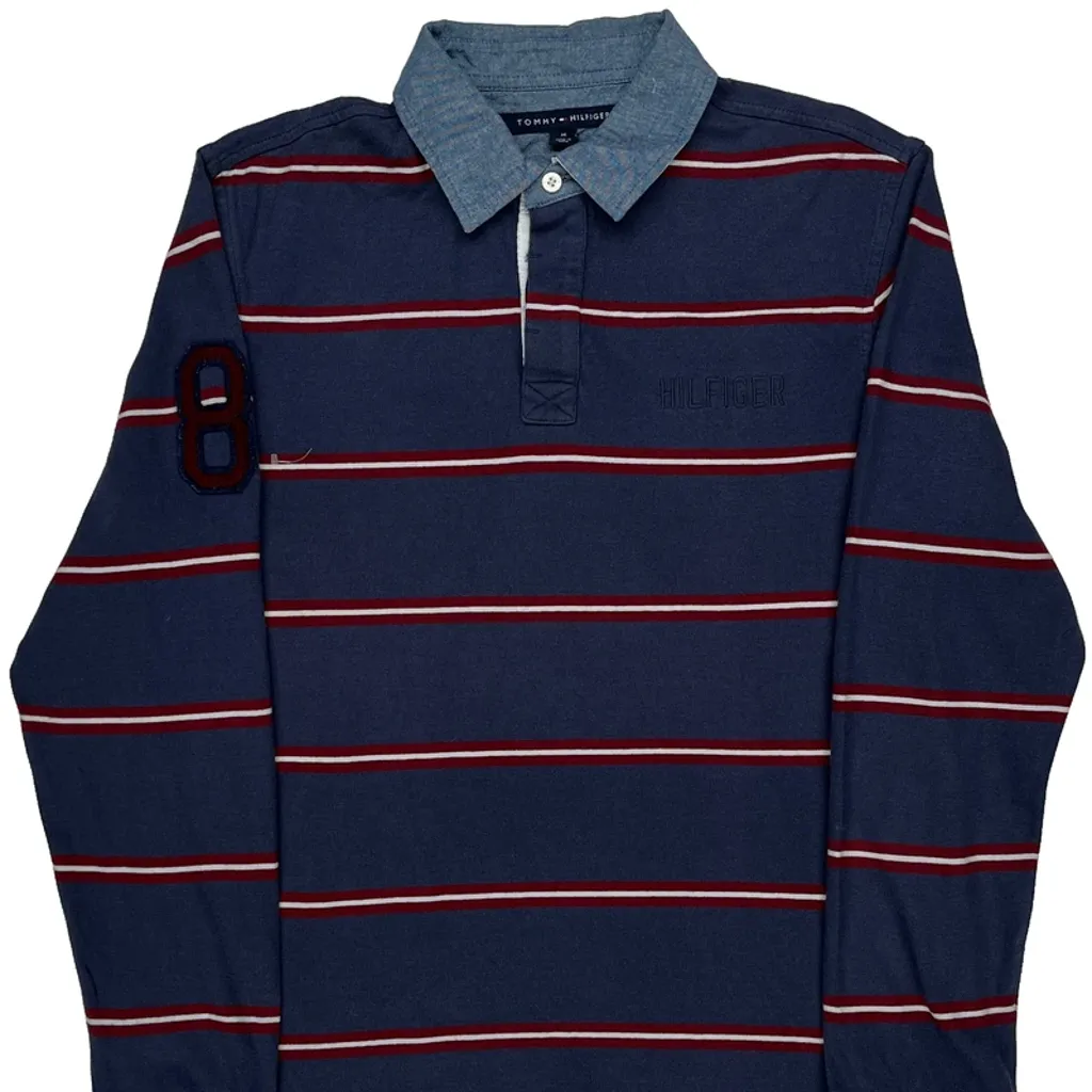 Tommy Hilfiger Striped Polo Shirt - Medium Blue Cotton - Image 4