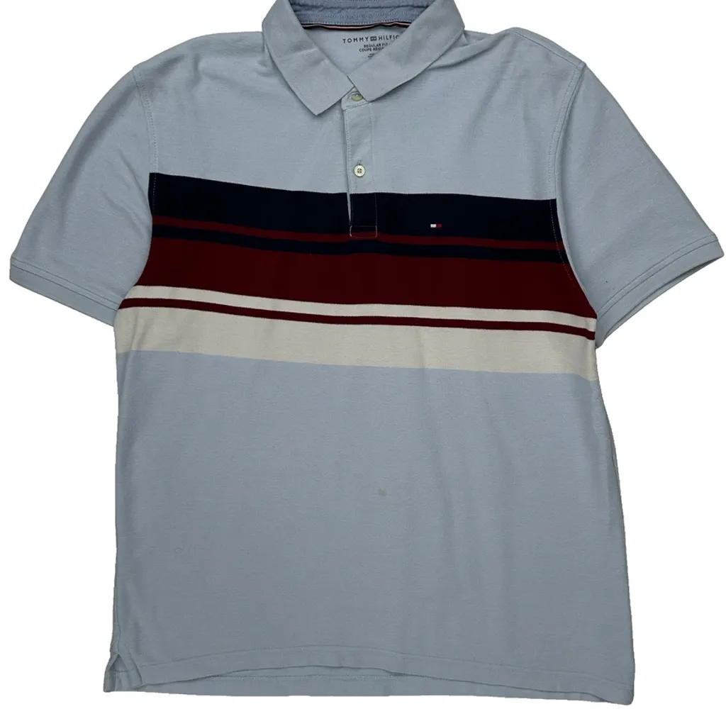Tommy Hilfiger Striped Polo Shirt - XL Blue Cotton - Image 5