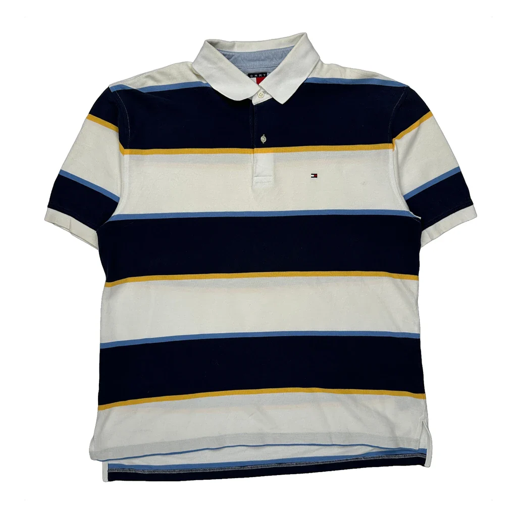 Tommy Hilfiger Striped Polo Shirt - XL Blue Cotton