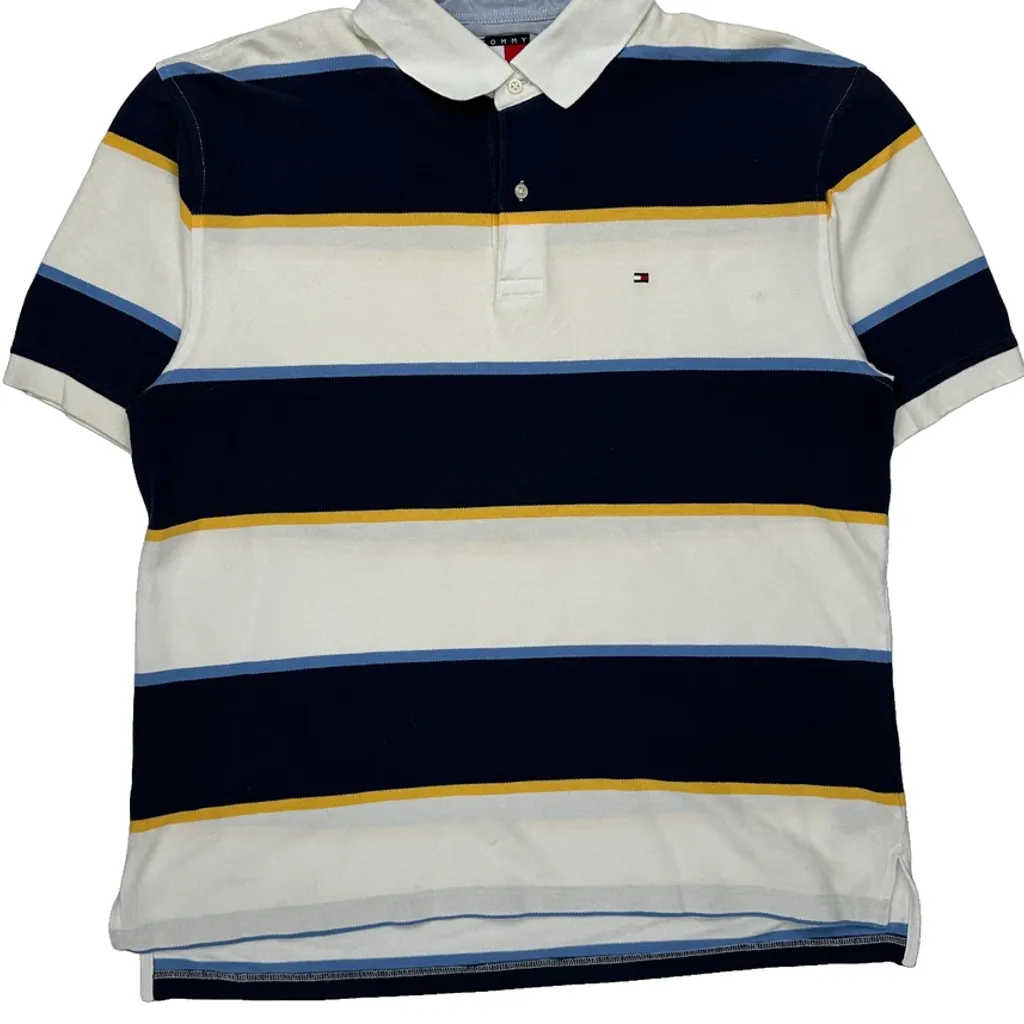 Tommy Hilfiger Striped Polo Shirt - XL Blue Cotton - Image 5