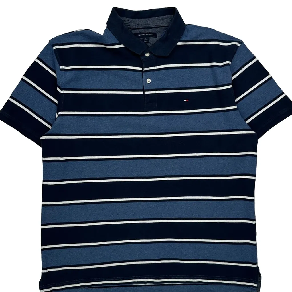 Tommy Hilfiger Striped Polo Shirt - XL Blue Cotton - Image 4