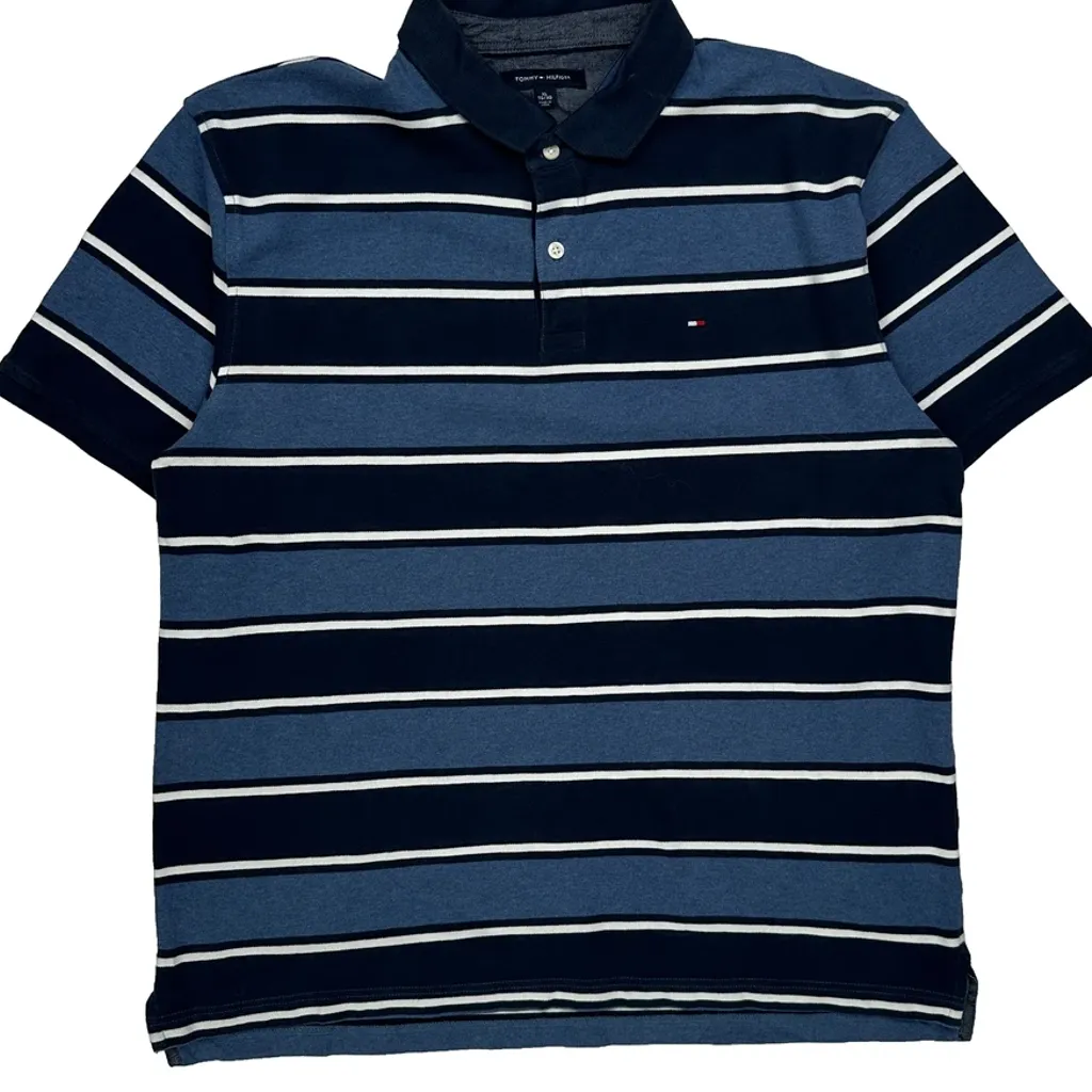 Tommy Hilfiger Striped Polo Shirt - XL Blue Cotton - Image 5