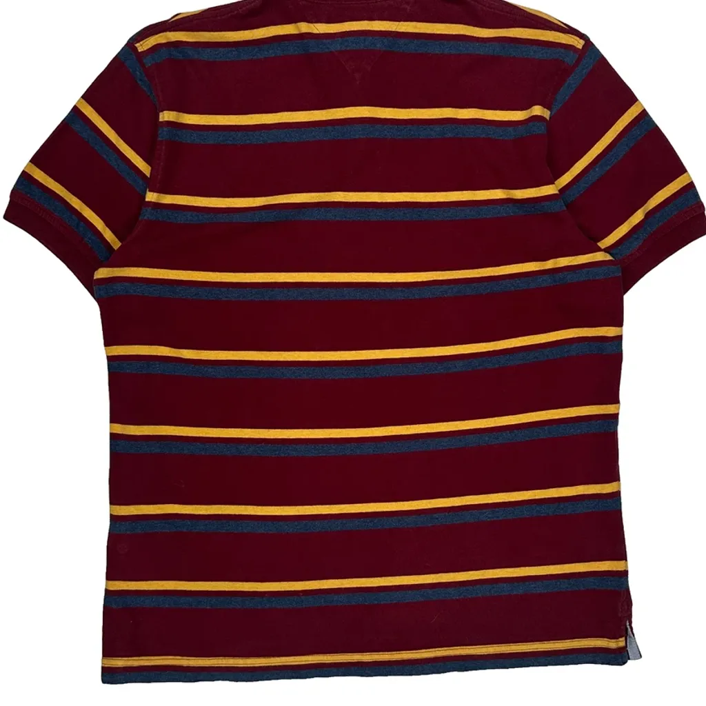 Tommy Hilfiger Striped Polo Shirt - Large Burgundy Cotton - Image 6
