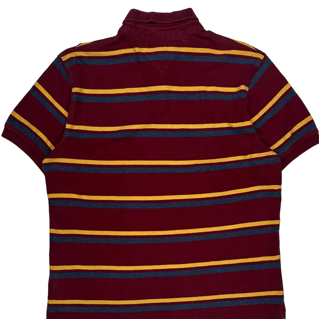 Tommy Hilfiger Striped Polo Shirt - Large Burgundy Cotton - Image 7