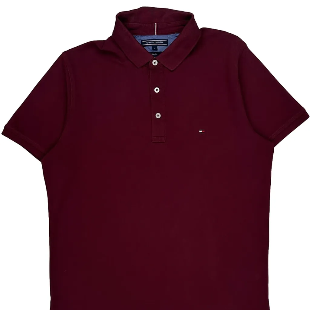 Tommy Hilfiger Slim Fit Polo Shirt - Large Burgundy Cotton - Image 4