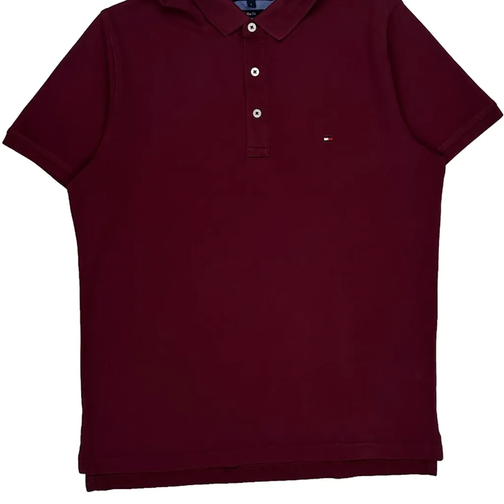 Tommy Hilfiger Slim Fit Polo Shirt - Large Burgundy Cotton - Image 5