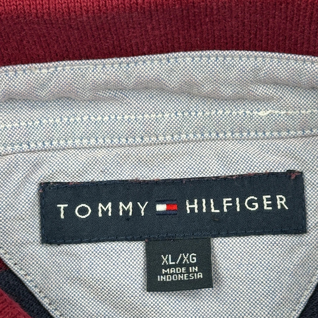 Tommy Hilfiger Striped Polo Shirt - XL Burgundy Cotton - Image 3
