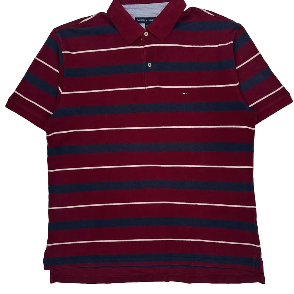Tommy Hilfiger Striped Polo Shirt - XL Burgundy Cotton - Image 5