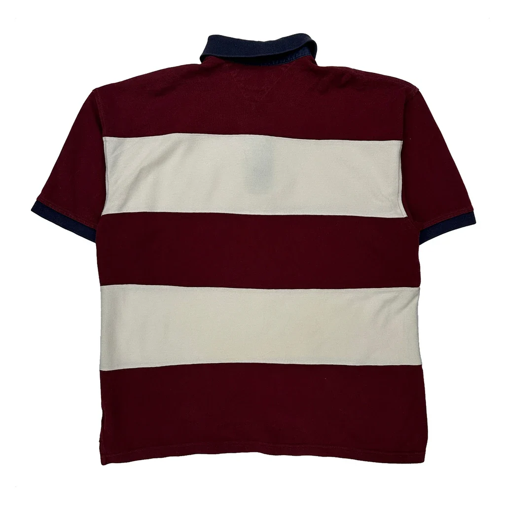 Tommy Hilfiger Striped Polo Shirt - XL Burgundy Cotton - Image 2