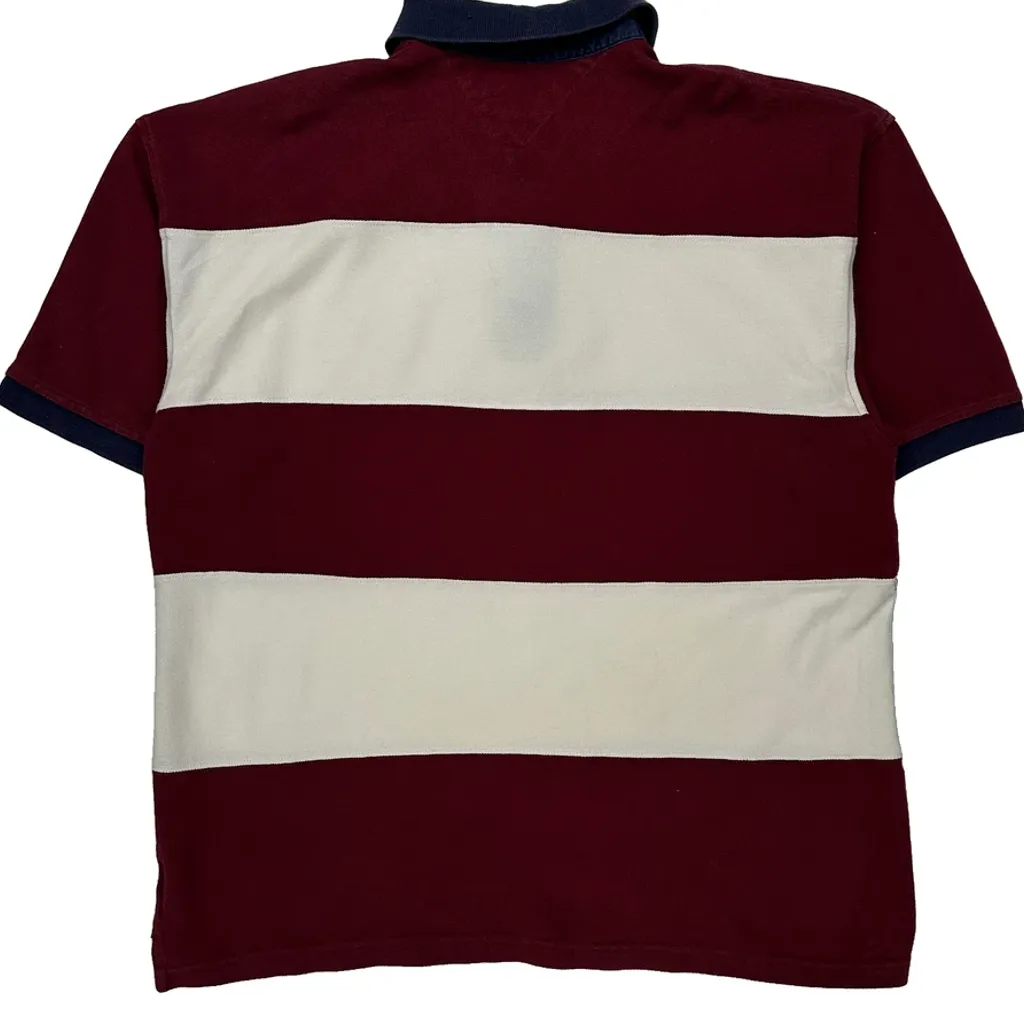 Tommy Hilfiger Striped Polo Shirt - XL Burgundy Cotton - Image 6