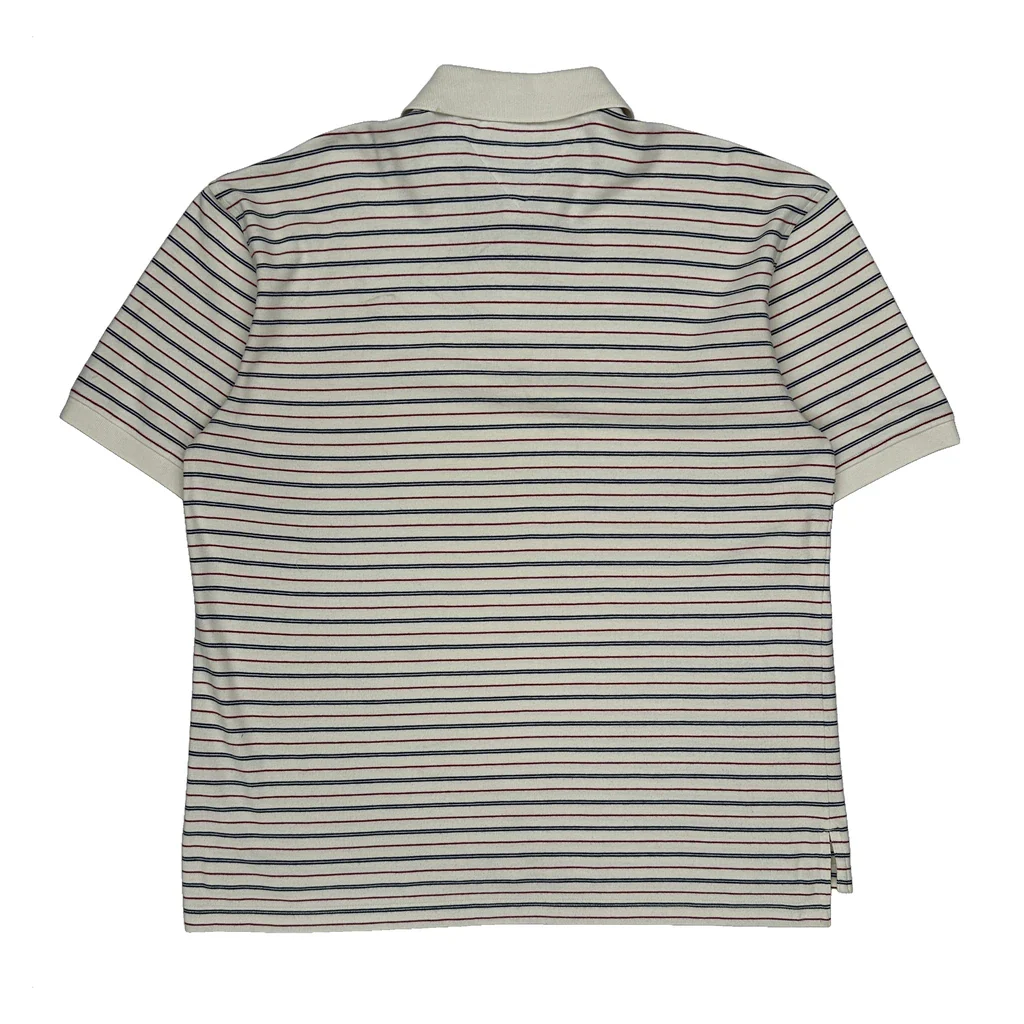 Tommy Hilfiger Striped Polo Shirt - Large Cream Cotton - Image 2