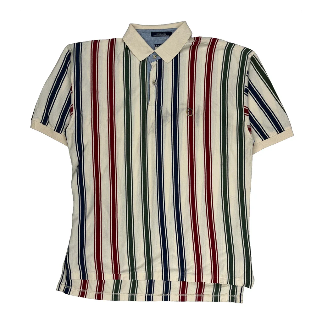 Tommy Hilfiger Striped Polo Shirt - Large Cream Cotton