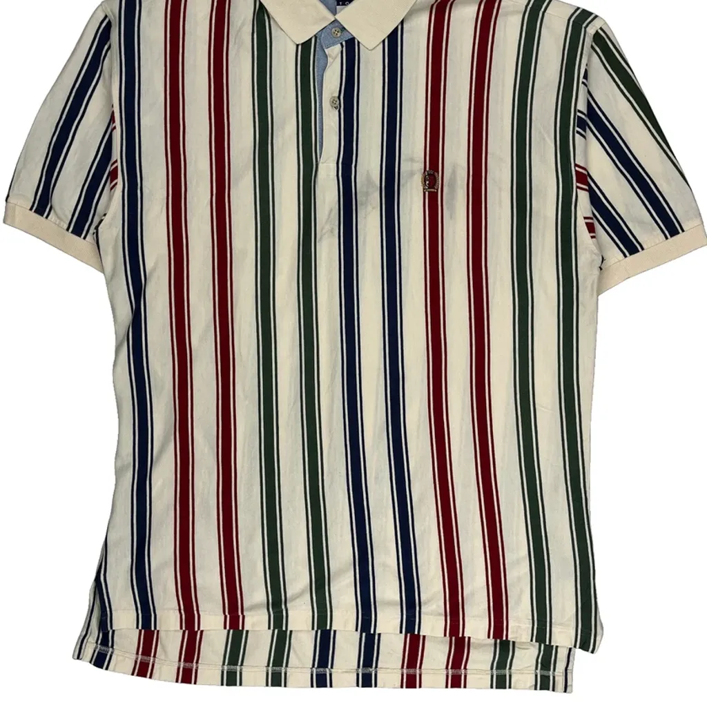 Tommy Hilfiger Striped Polo Shirt - Large Cream Cotton - Image 6