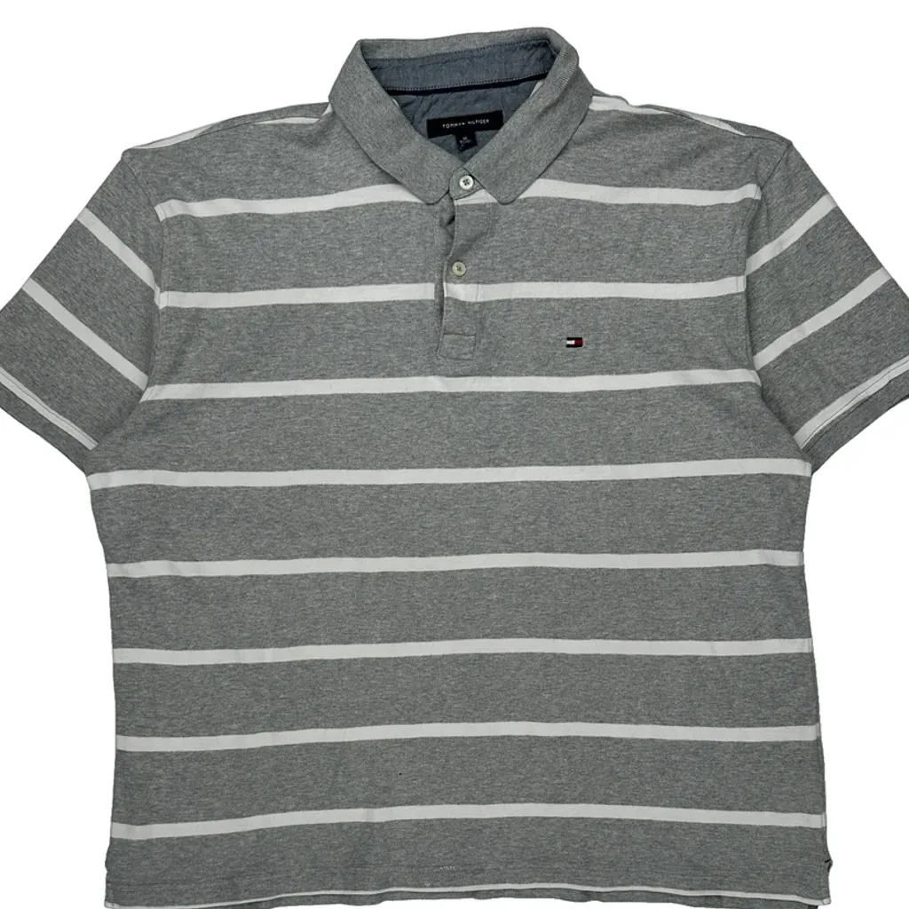 Tommy Hilfiger Striped Polo Shirt - XL Gray Cotton - Image 4
