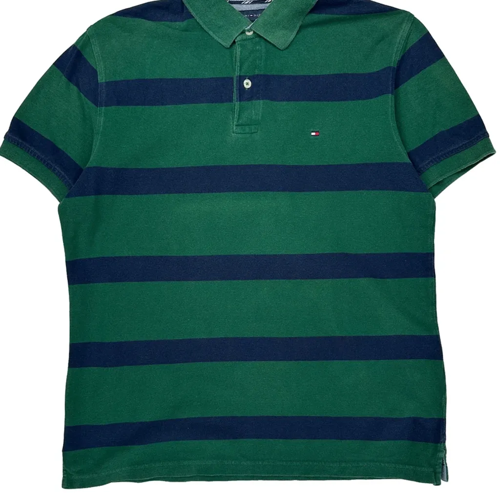 Tommy Hilfiger Striped Polo Shirt - Large Green Cotton - Image 4