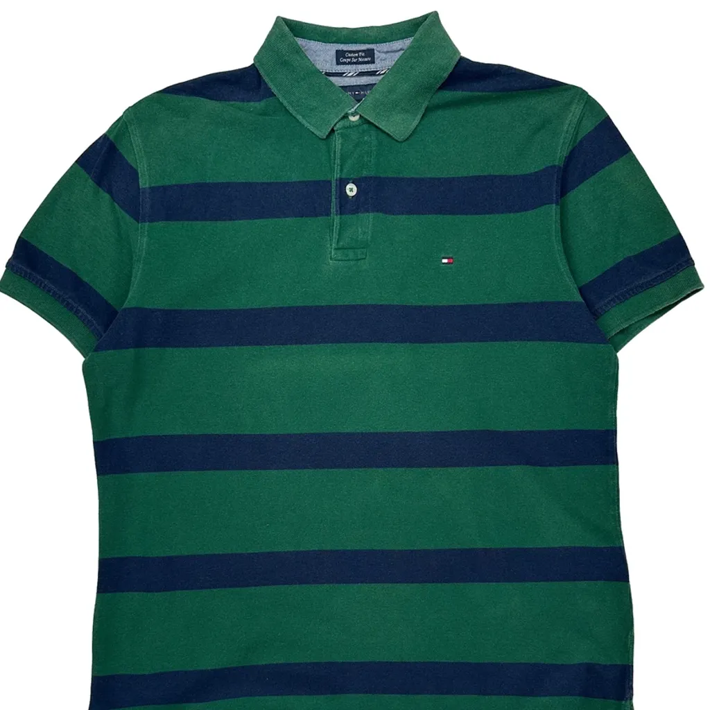 Tommy Hilfiger Striped Polo Shirt - Large Green Cotton - Image 5