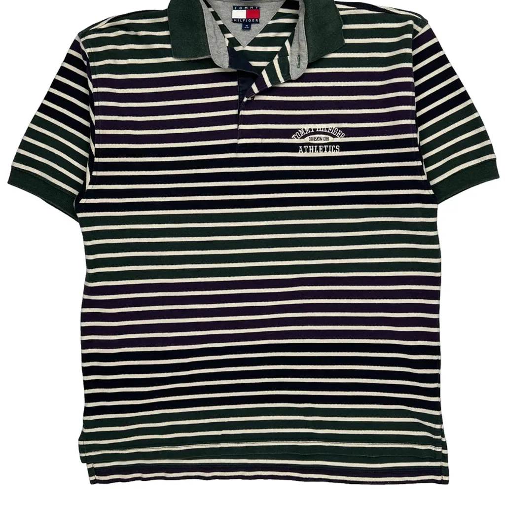 Tommy Hilfiger Striped Polo Shirt - Medium Green Cotton - Image 4