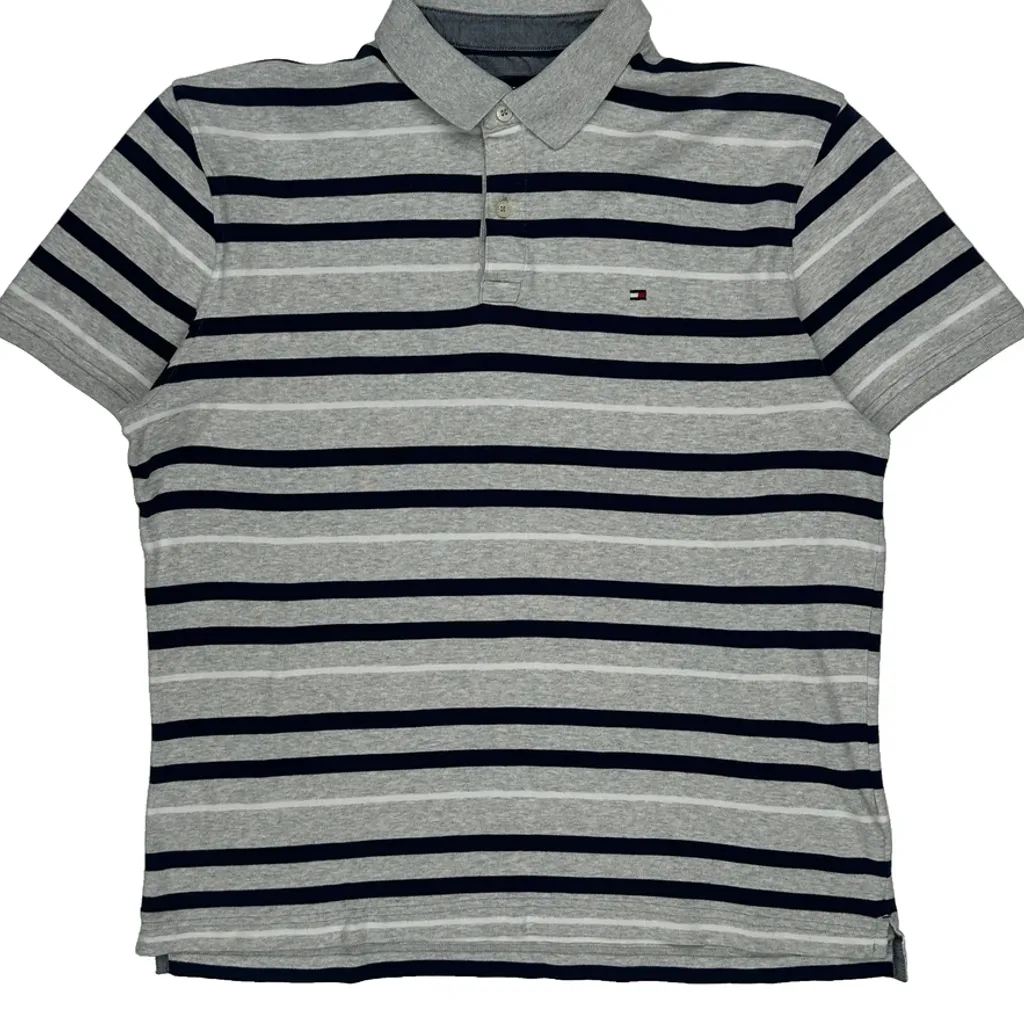 Tommy Hilfiger Striped Polo Shirt - Large Grey Cotton - Image 4